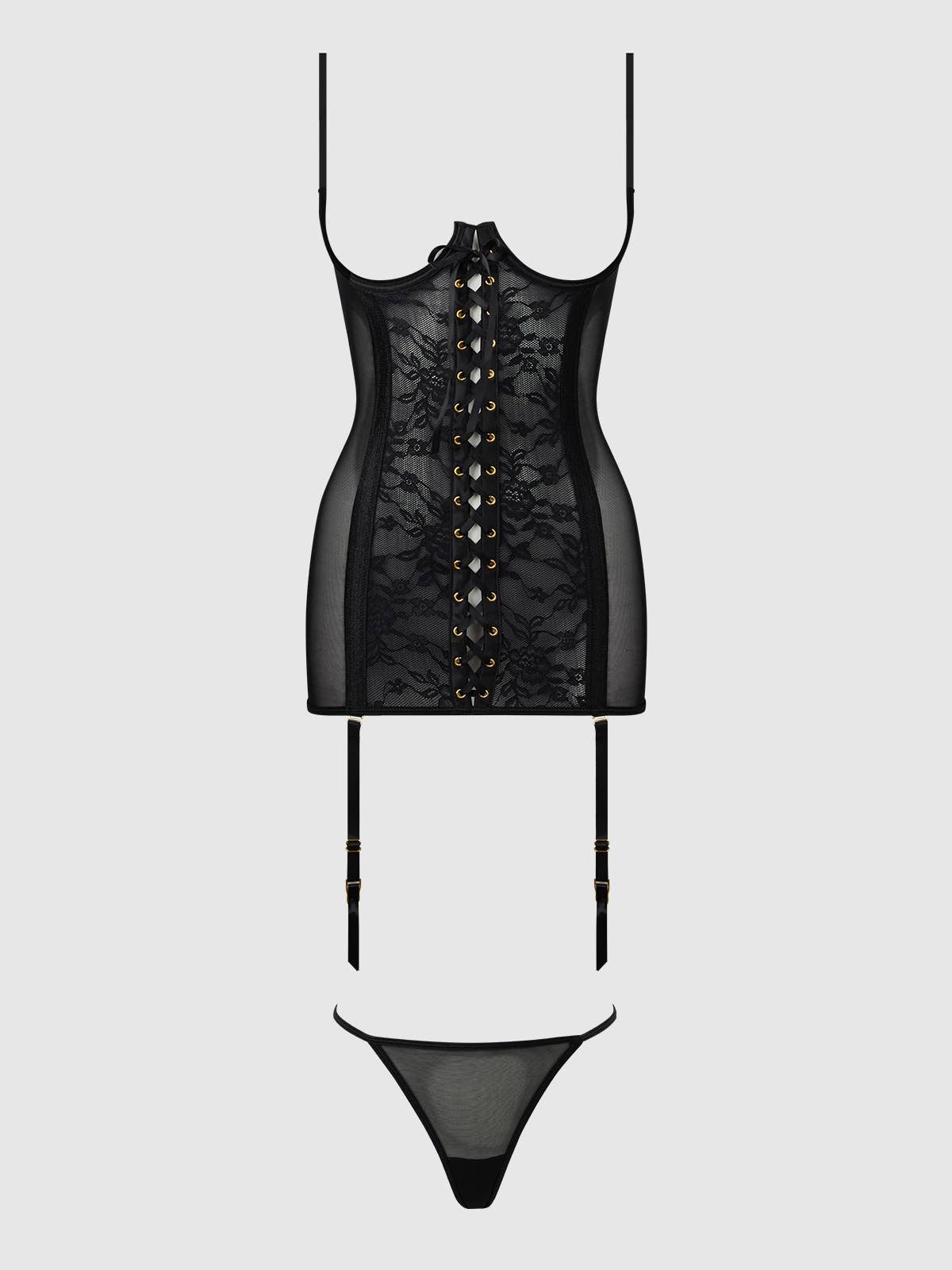 Gia Lace Open Cup Chemise & G-String Set — view 4 | Lavah Pleasure