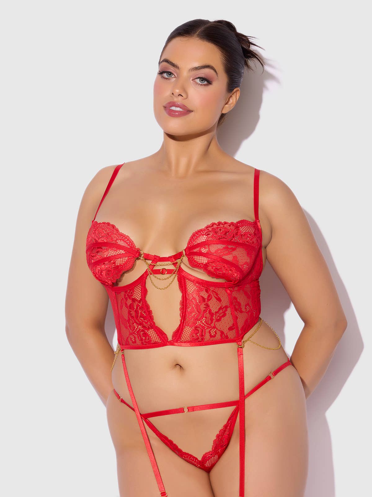 Cecily Lace & Chain Bustier & Backless Hipster Set