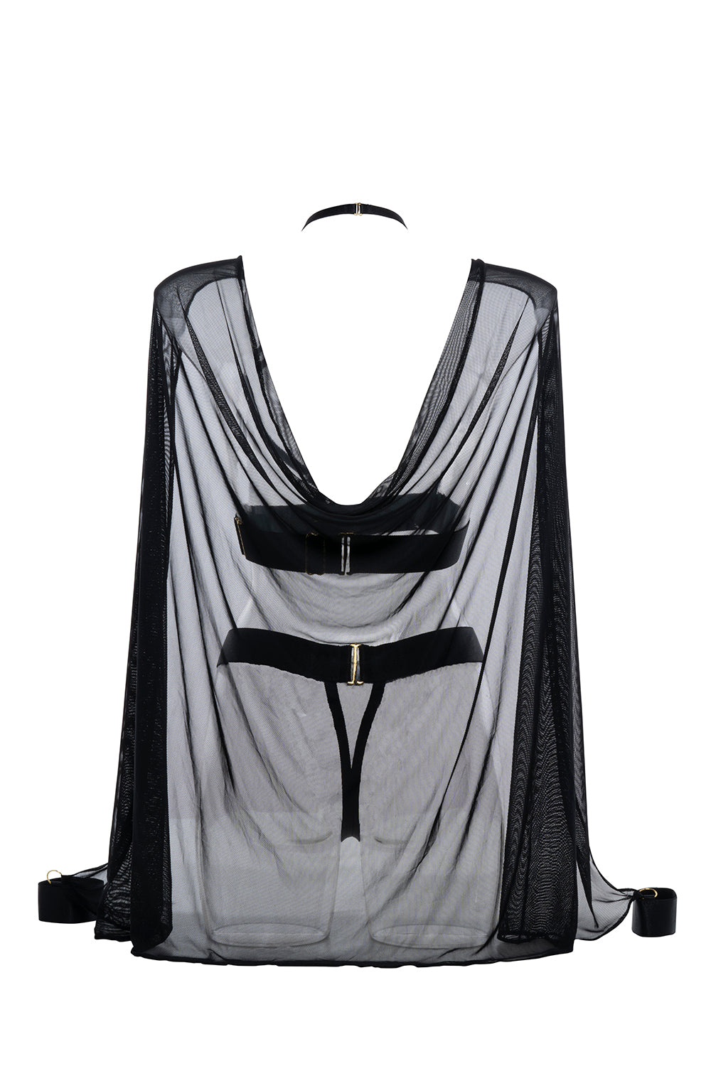 Ultra Sexy Sweet Little Lies Cape, Harness Top and Panty Set Black — view 6 | Lavah Pleasure
