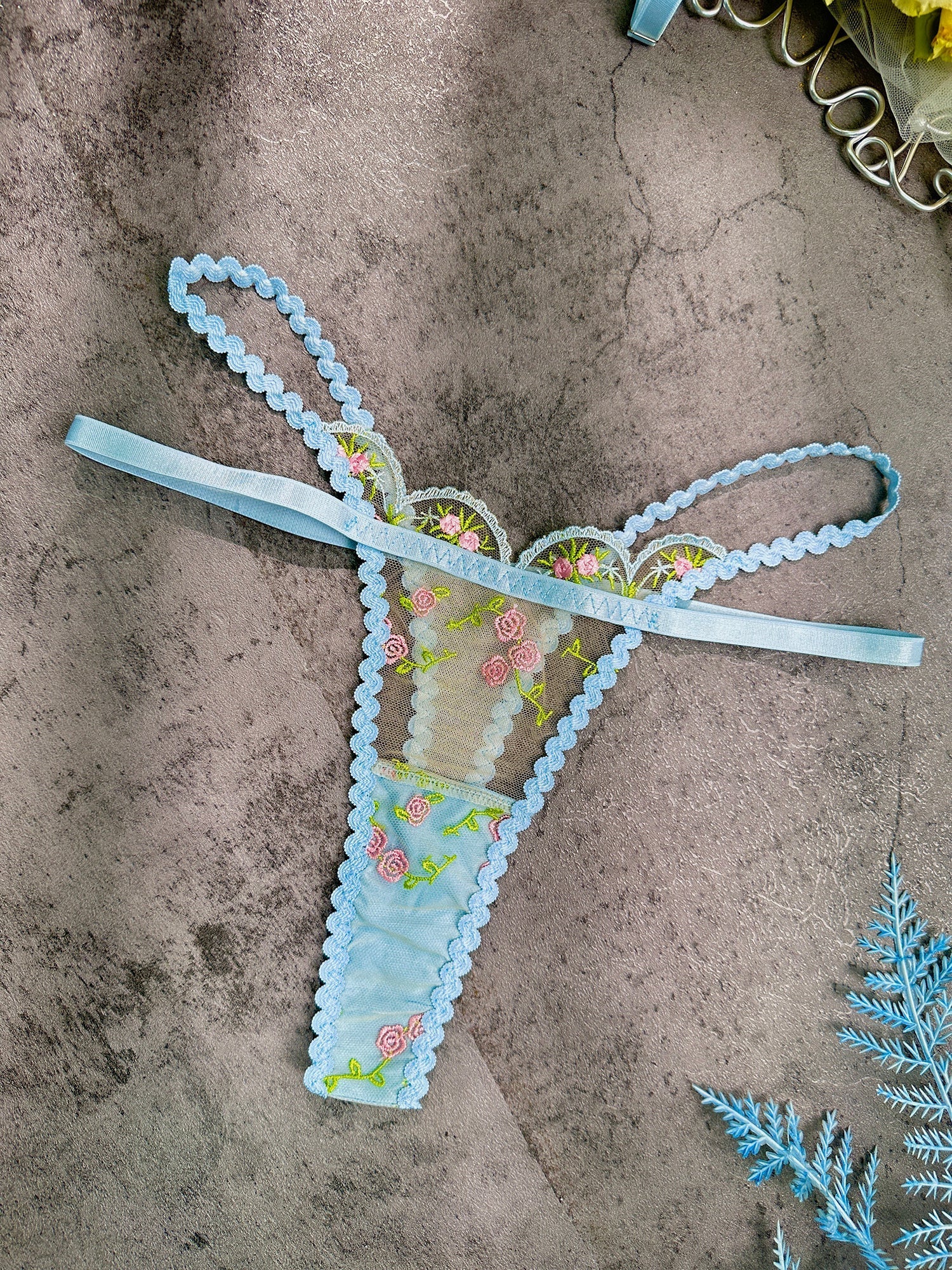 Light Blue Floral Lace Lingerie Set — view 13 | Lavah Pleasure