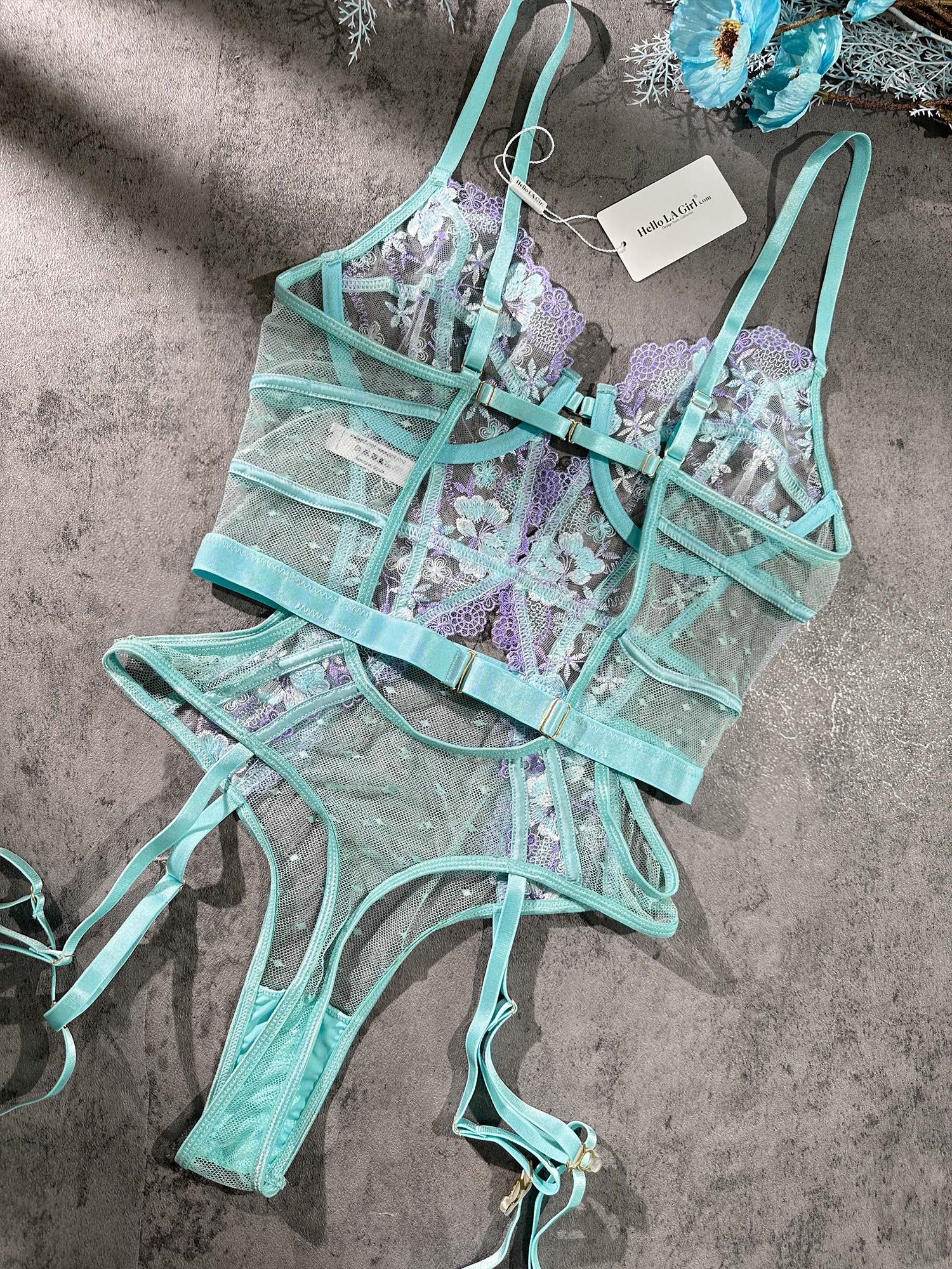 Indigo Dreams Floral French-inspired Sensual Bodysuit — view 13 | Lavah Pleasure
