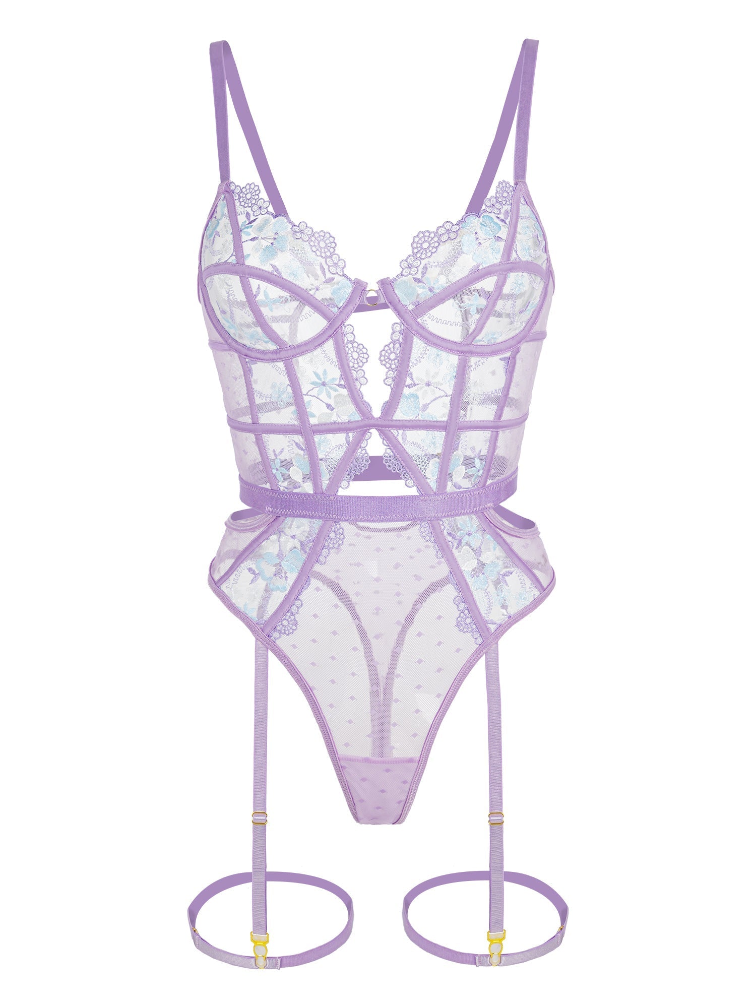 Lavender Blossom Embroidered French-inspired Bodysuit — view 9 | Lavah Pleasure