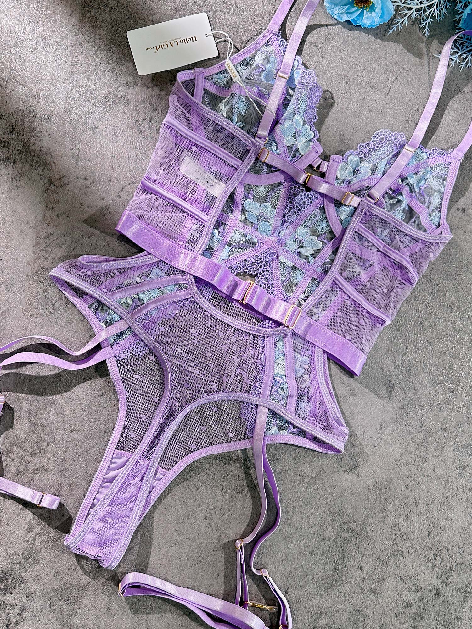 Lavender Blossom Embroidered French-inspired Bodysuit — view 12 | Lavah Pleasure