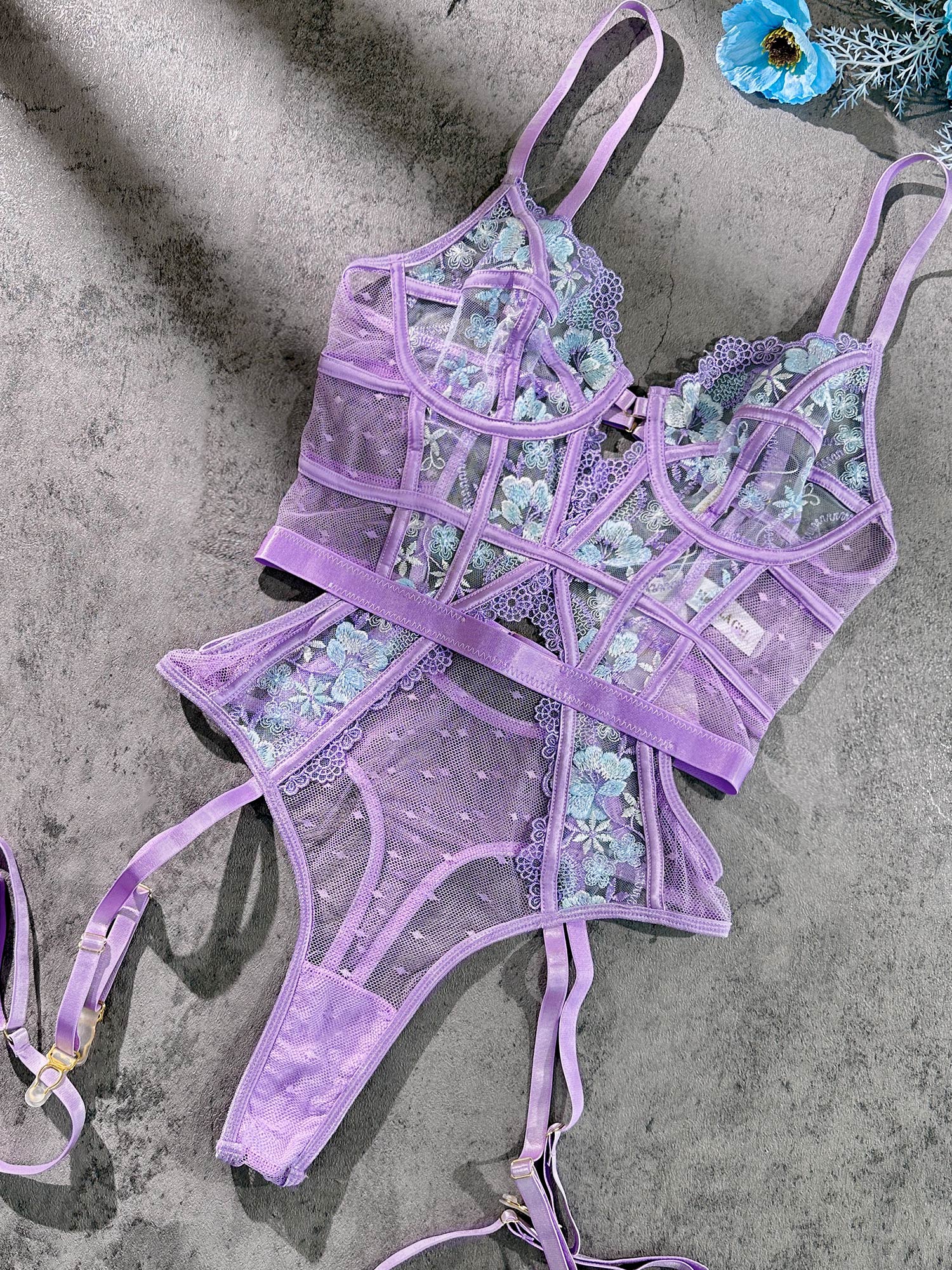 Lavender Blossom Embroidered French-inspired Bodysuit — view 11 | Lavah Pleasure