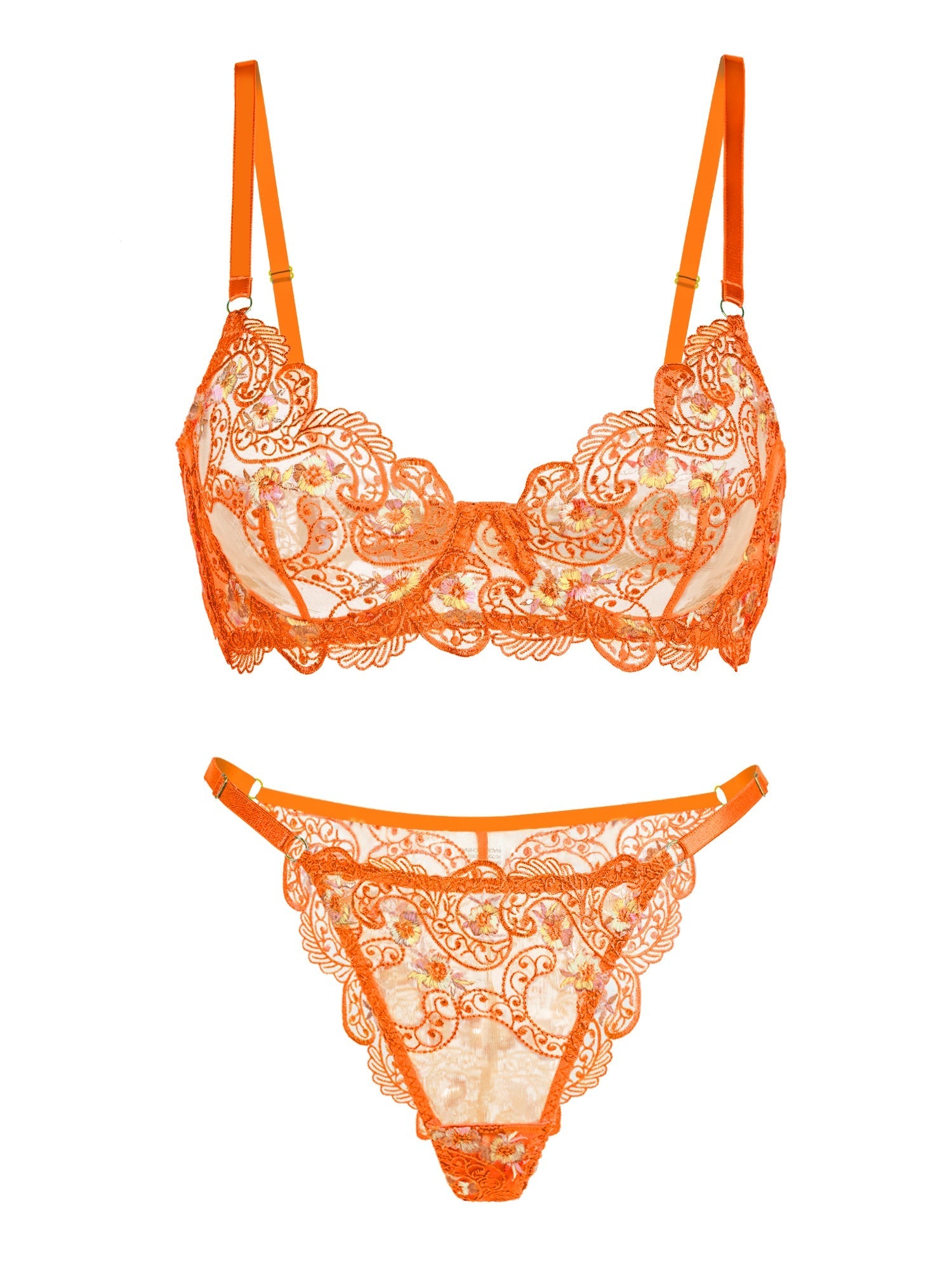 Orange Floral Embroidery Lingerie Set — Lingerie Set | Lavah Pleasure