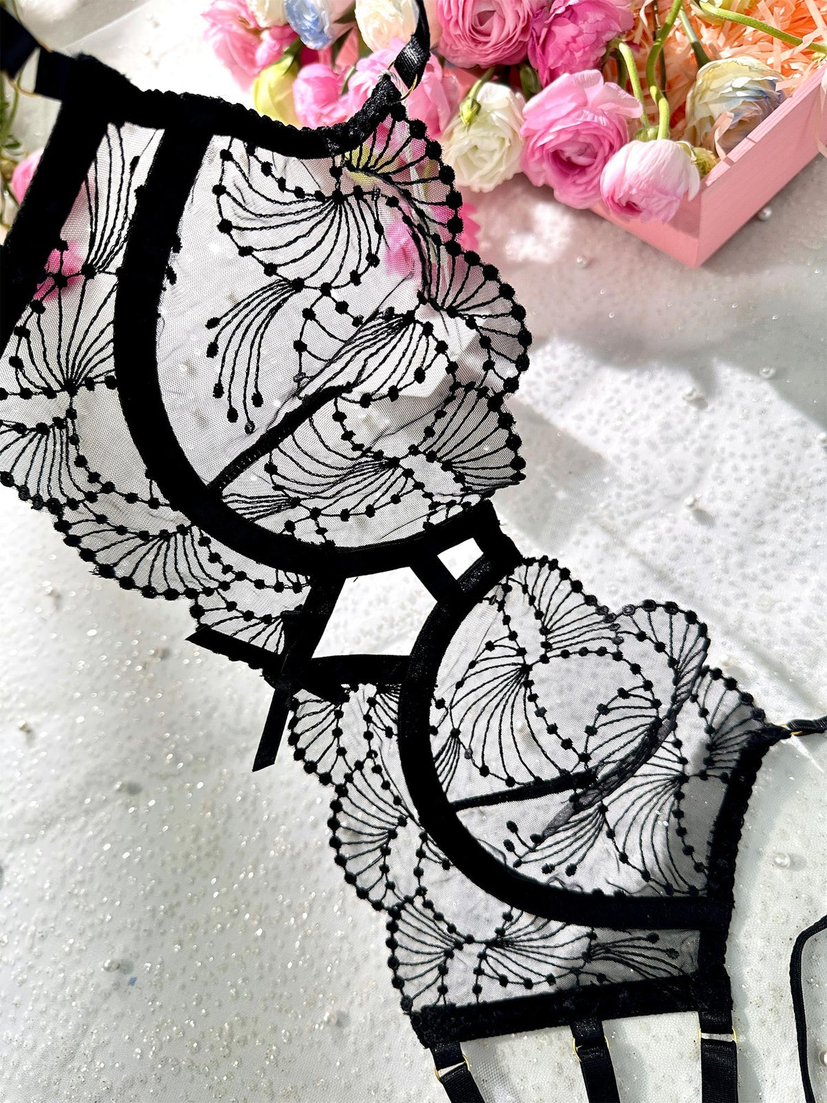 Ultra-Thin Sheer Black Embroidery Lingerie Set — view 3 | Lavah Pleasure
