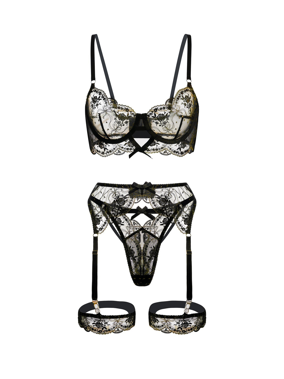 Sheer Black &Golden Embroidery Lingerie Set — Lingerie Set | Lavah Pleasure
