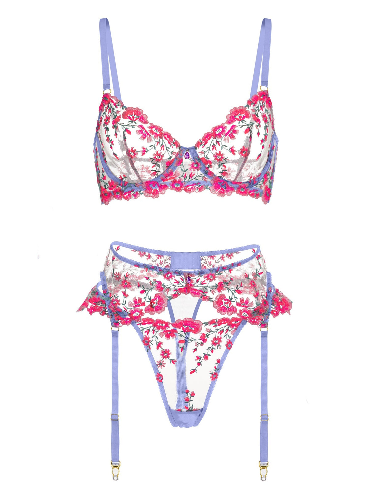 Fantasy Pink Bloom Embroidery Lingerie Set — view 11 | Lavah Pleasure