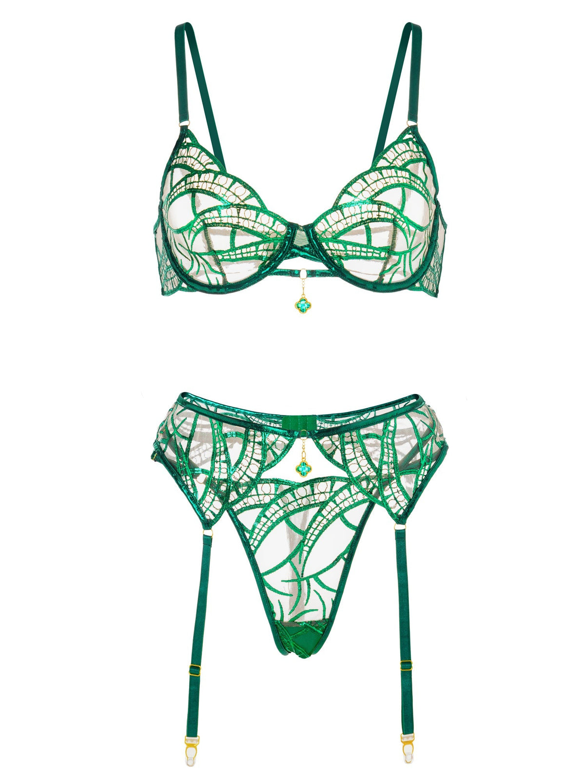 Luxe Green Metallic Foil Lace Lingerie Set — view 13 | Lavah Pleasure