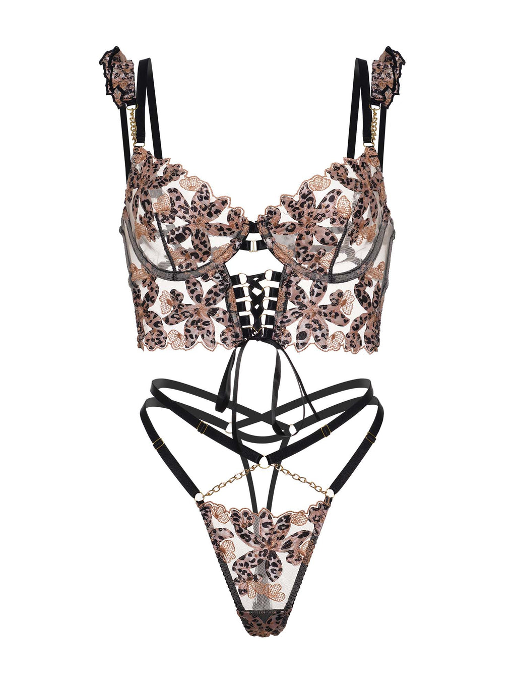 Leopard Flower Lace Lingerie Set