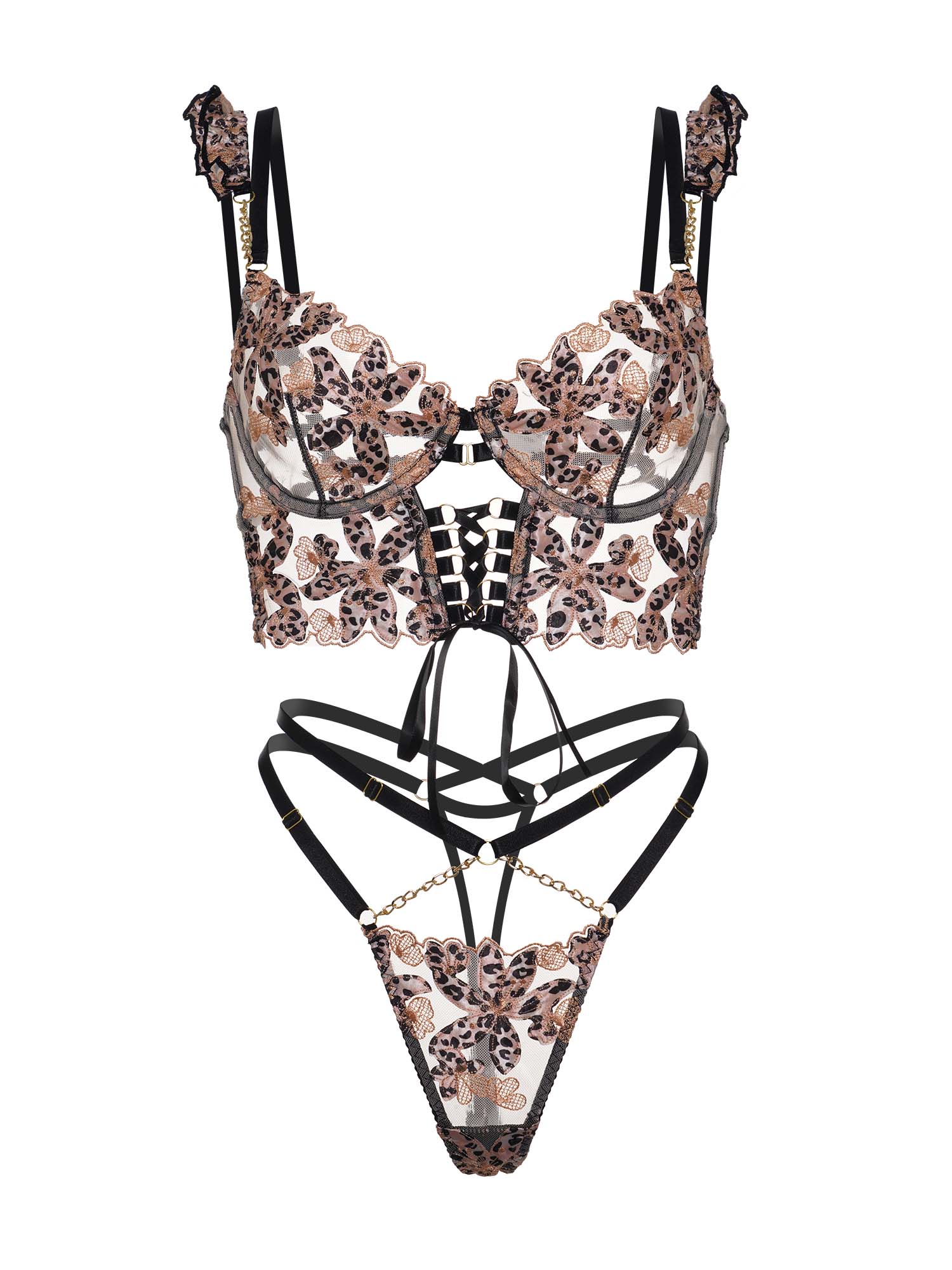Leopard Flower Lace Lingerie Set — view 17 | Lavah Pleasure