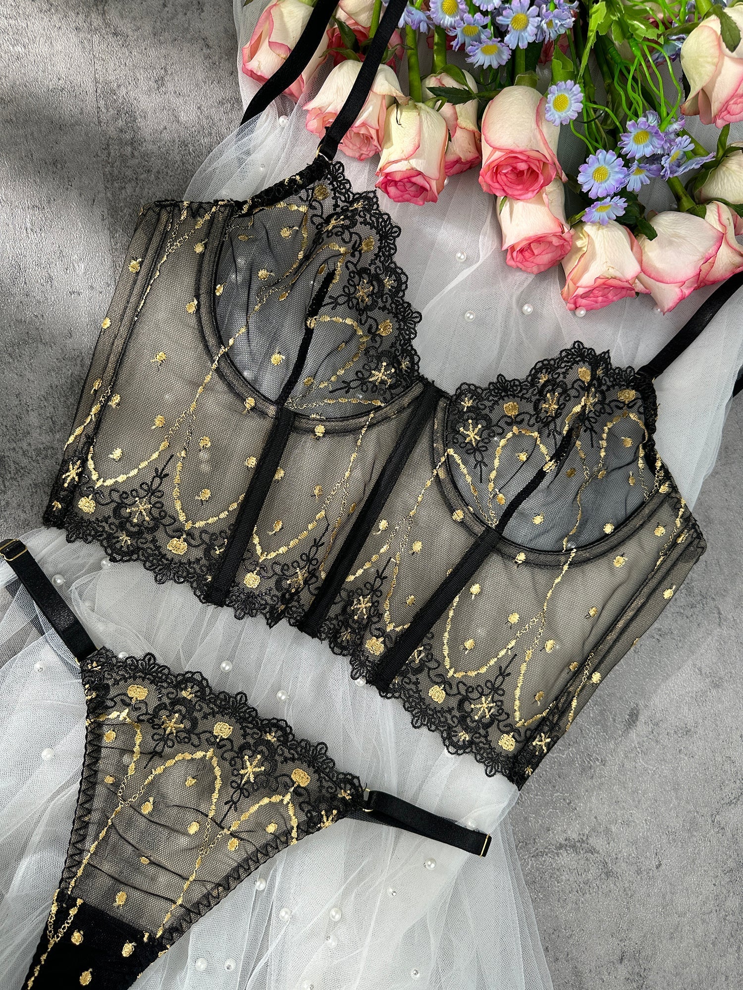 Chic Luxe Noir & Gold Lingerie Set — view 10 | Lavah Pleasure
