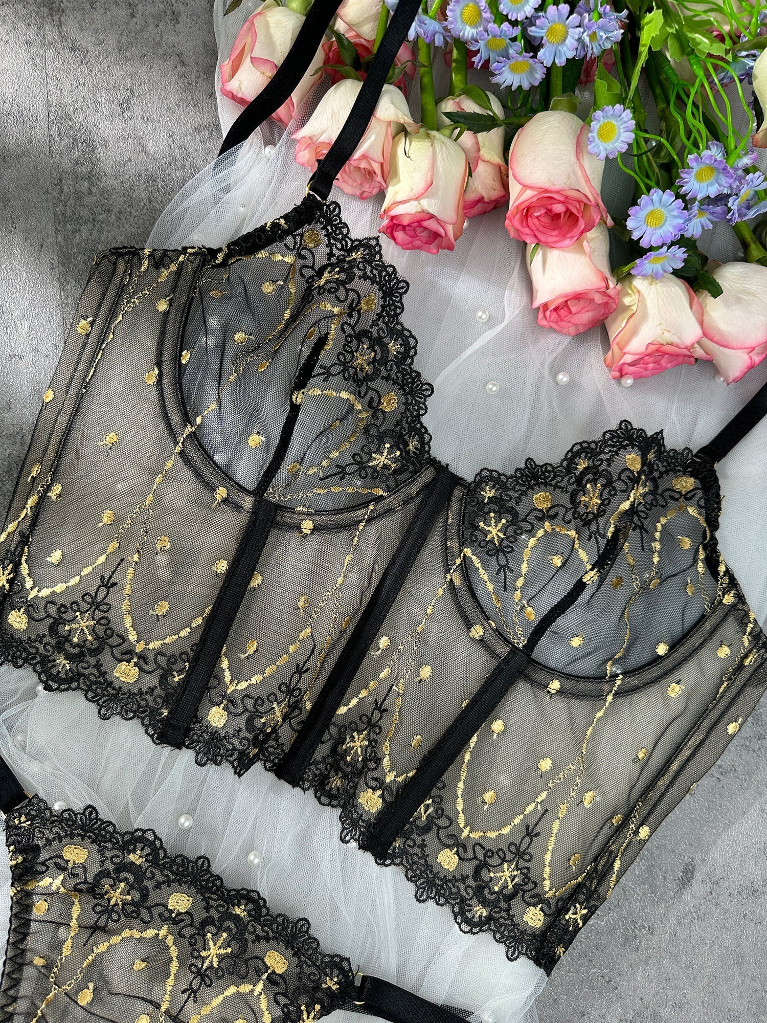 Chic Luxe Noir & Gold Lingerie Set — view 12 | Lavah Pleasure
