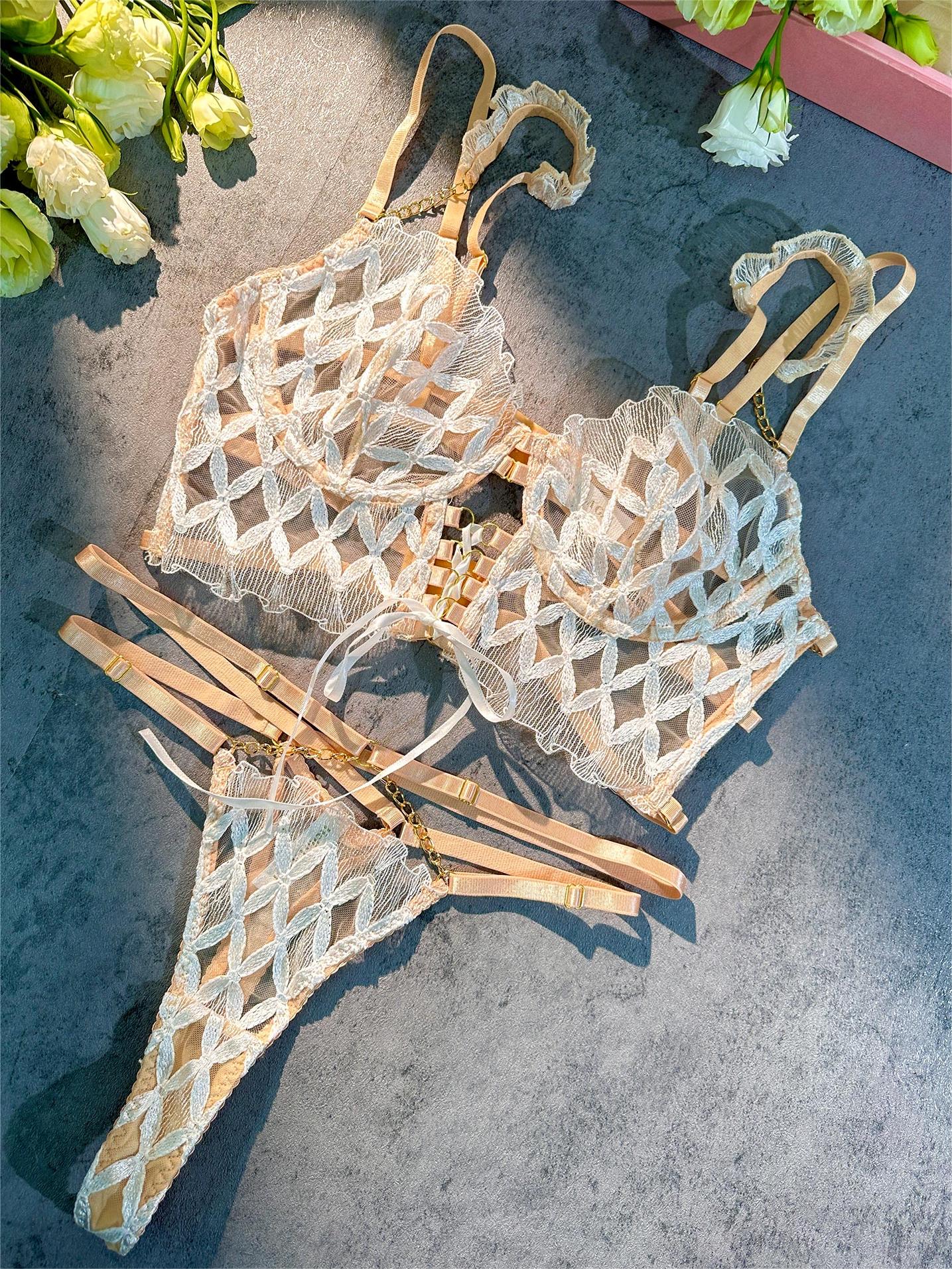 Delicate White Embroidery Lingerie Set — view 13 | Lavah Pleasure