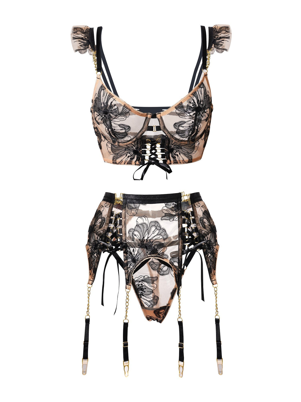 Black&Nude Ribbon Sculpting Body Lingerie Set — view 19 | Lavah Pleasure