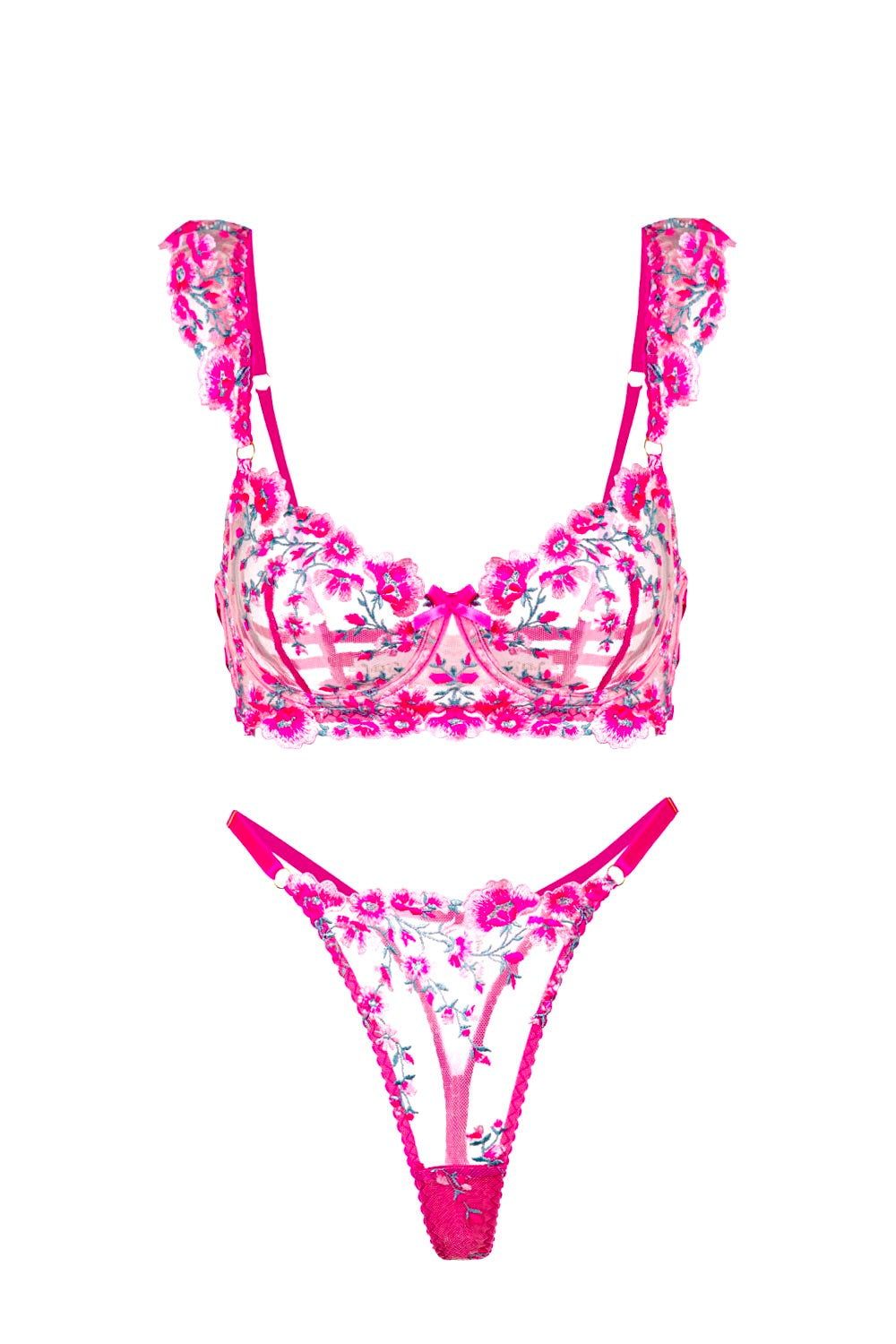 Pink Blossom Embroidery Lingerie Set — view 4 | Lavah Pleasure
