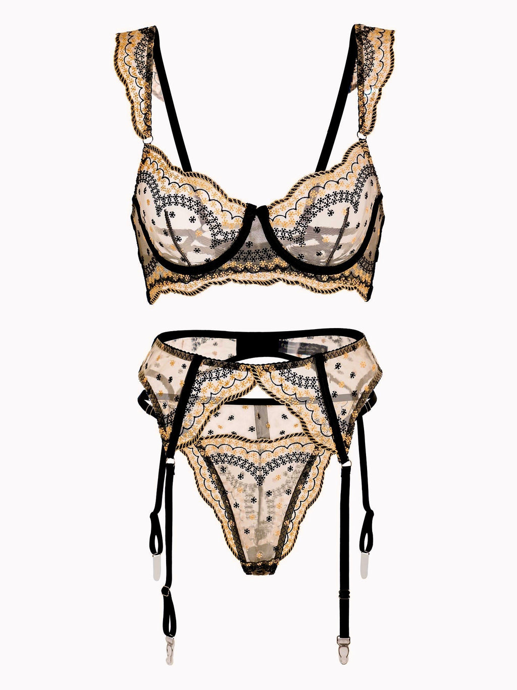 Black&Gold Luxury Lace Embroidered Lingerie Set