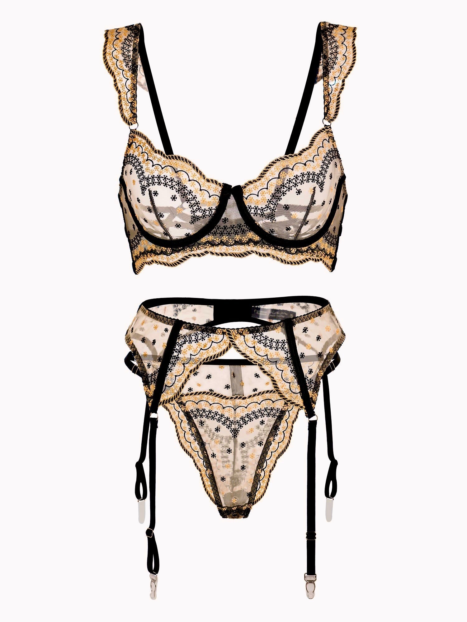 Black&Gold Luxury Lace Embroidered Lingerie Set — view 5 | Lavah Pleasure