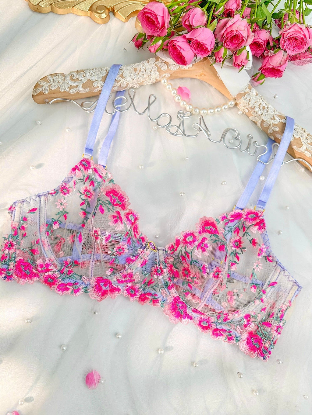 Fantasy Pink Bloom Embroidery Lingerie Set