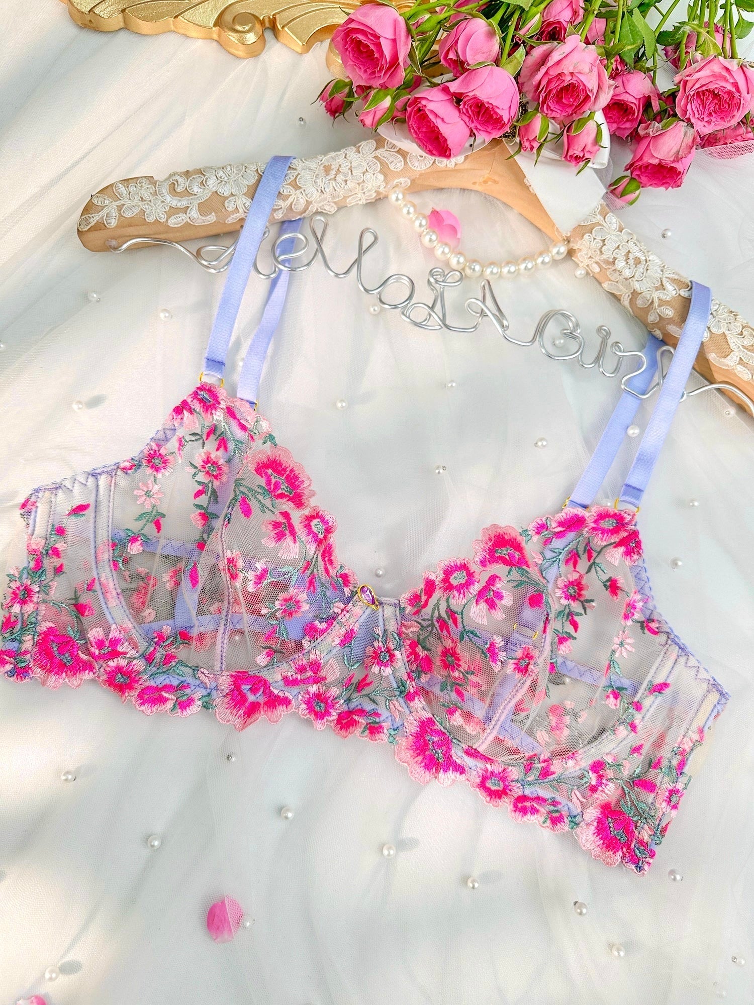 Fantasy Pink Bloom Embroidery Lingerie Set — view 21 | Lavah Pleasure