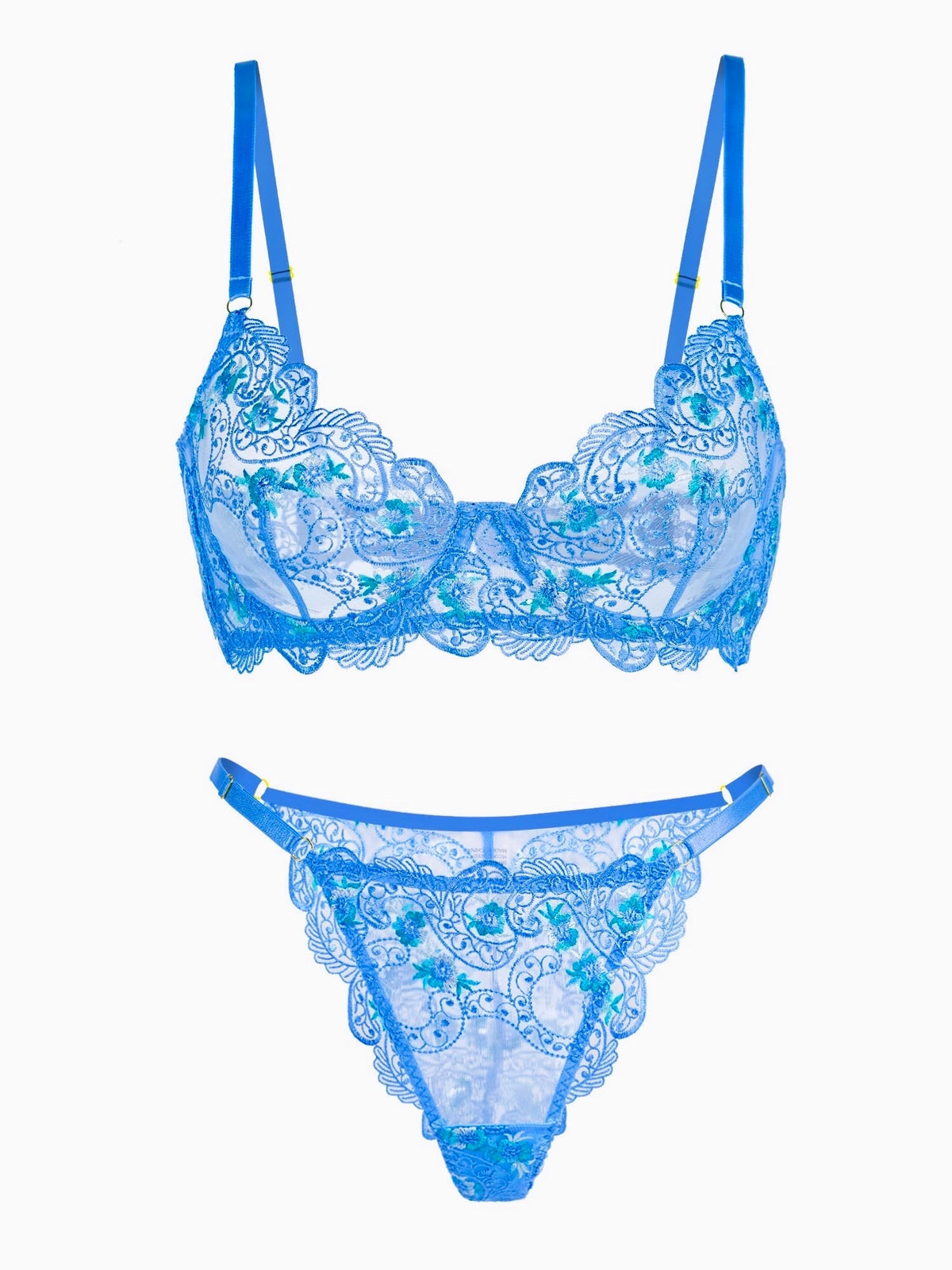Blue Floral Embroidery Lingerie Set — view 2 | Lavah Pleasure