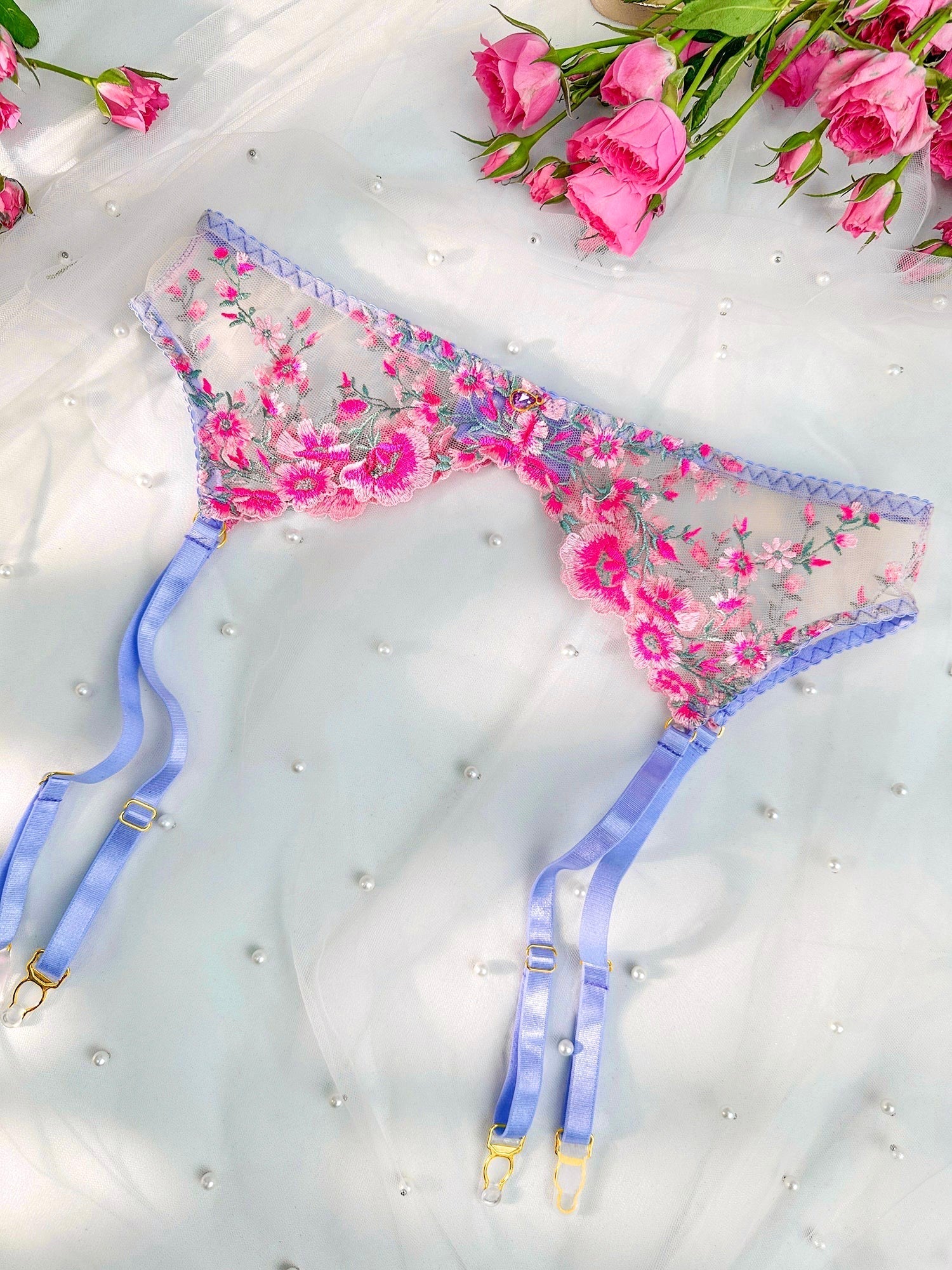 Fantasy Pink Bloom Embroidery Lingerie Set — view 19 | Lavah Pleasure