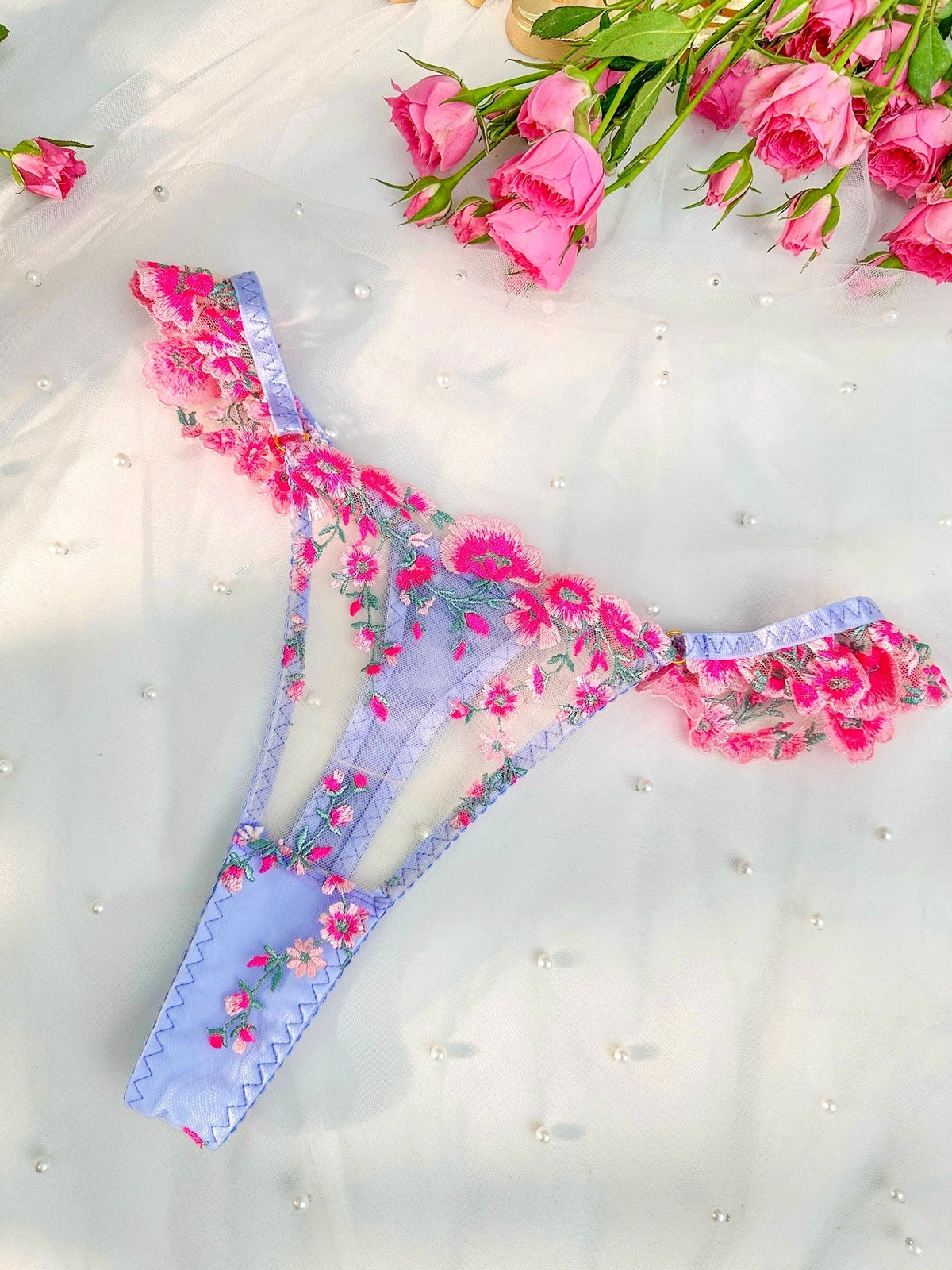 Fantasy Pink Bloom Embroidery Lingerie Set — view 20 | Lavah Pleasure