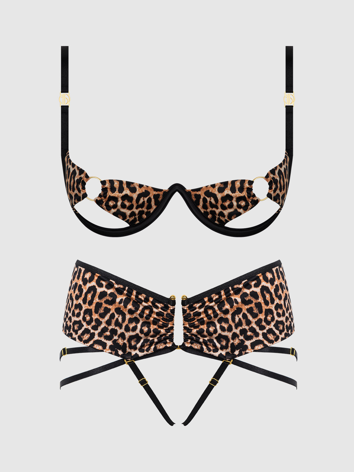 Devon Micro & O-Ring Open Bra & Crotchless Thong Set Leopard — view 7 | Lavah Pleasure