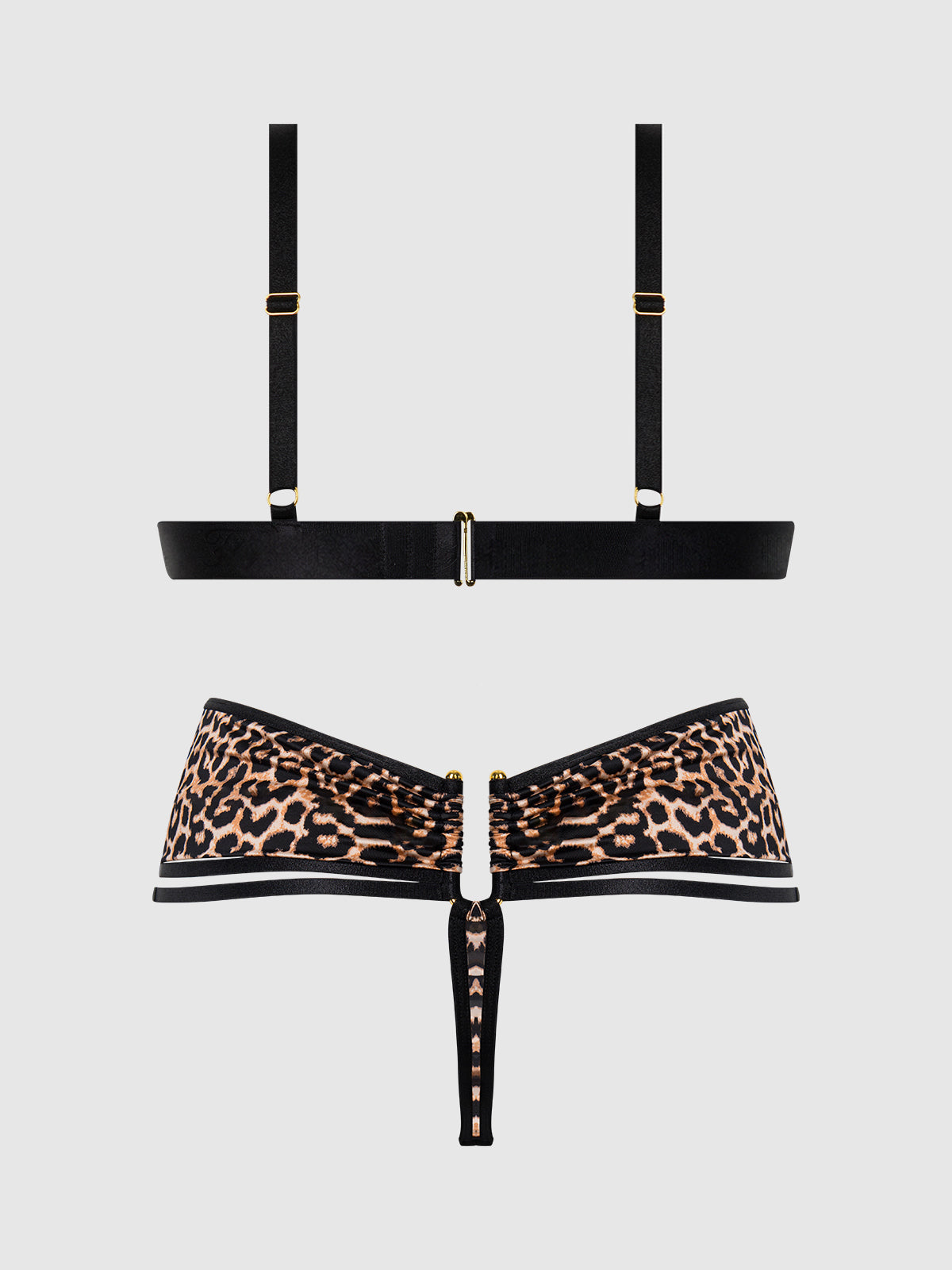 Devon Micro & O-Ring Open Bra & Crotchless Thong Set Leopard — view 8 | Lavah Pleasure