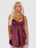 Brigeta Satin & Mesh Corsetted Babydoll Set Burgundy — Chemise | Lavah Pleasure