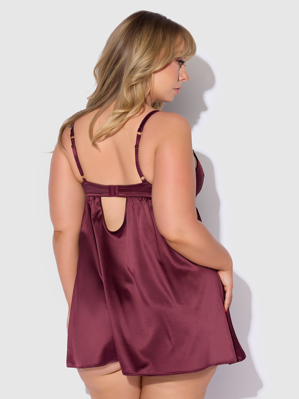 Brigeta Satin & Mesh Corsetted Babydoll Set Burgundy — view 9 | Lavah Pleasure