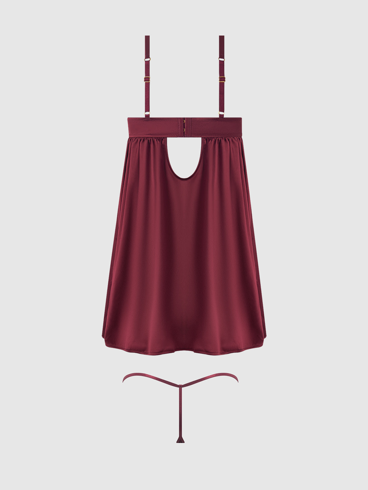Brigeta Satin & Mesh Corsetted Babydoll Set Burgundy — view 6 | Lavah Pleasure