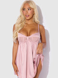 Brigeta Satin & Mesh Corsetted Babydoll Set Mauve — Chemise | Lavah Pleasure
