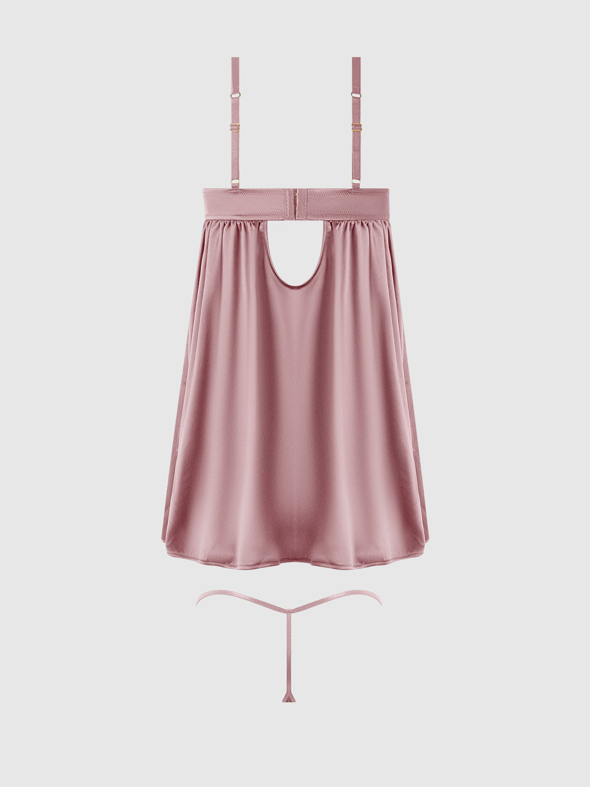 Brigeta Satin & Mesh Corsetted Babydoll Set Mauve — view 7 | Lavah Pleasure