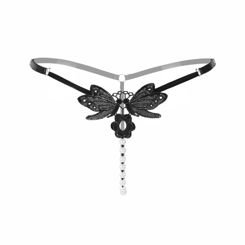 Embroidered Butterfly Pearl G-String — Panty | Lavah Pleasure