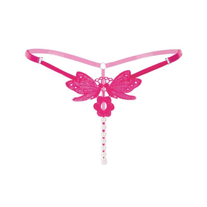 Embroidered Butterfly Pearl G-String — view 4 | Lavah Pleasure