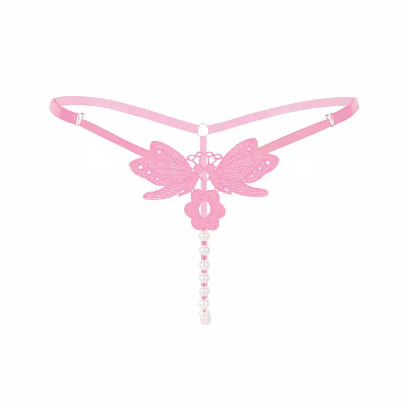 Embroidered Butterfly Pearl G-String — view 5 | Lavah Pleasure