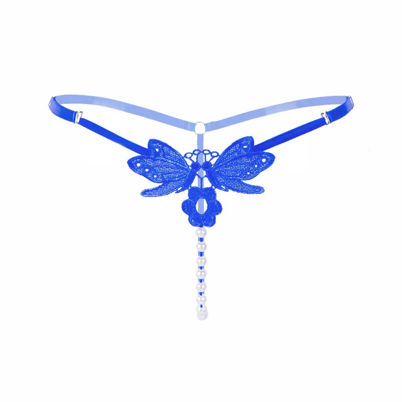 Embroidered Butterfly Pearl G-String — view 6 | Lavah Pleasure