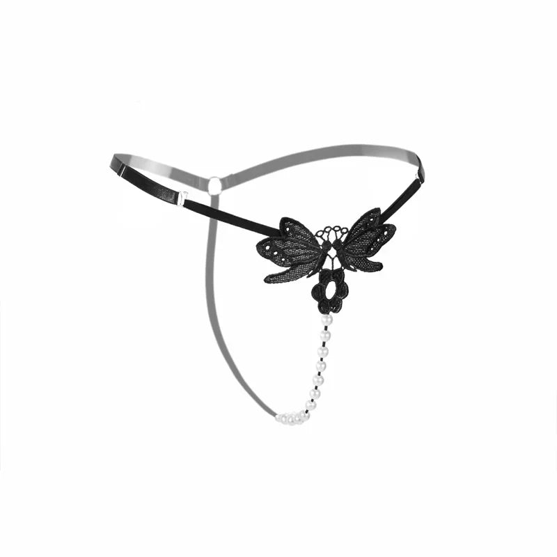 Embroidered Butterfly Pearl G-String — view 7 | Lavah Pleasure