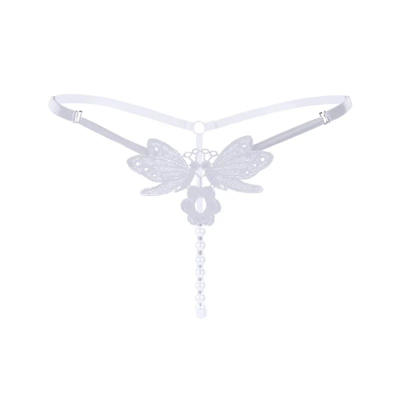 Embroidered Butterfly Pearl G-String — view 3 | Lavah Pleasure