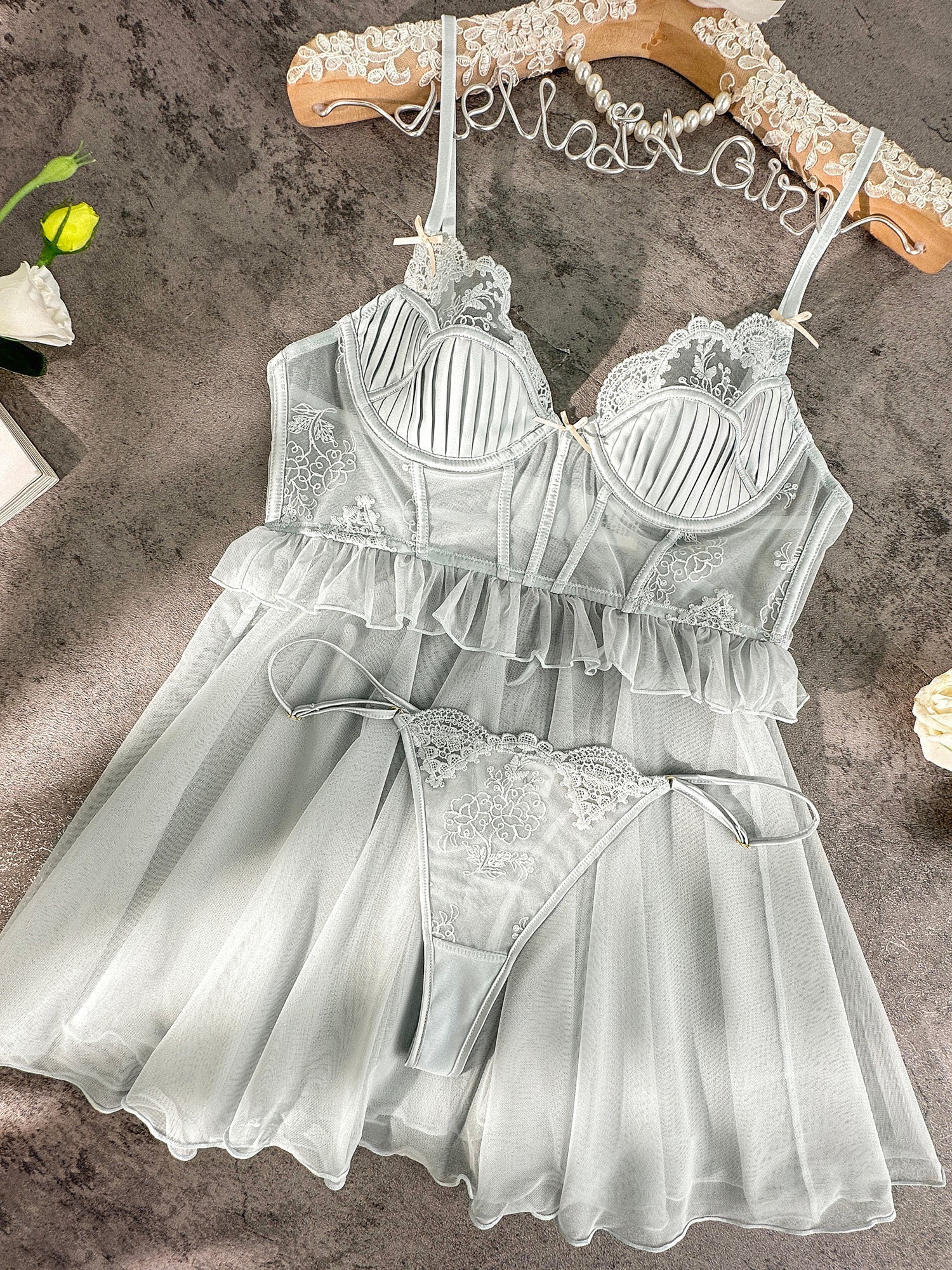 Elegant Embroidered Lace Slip Dress — view 8 | Lavah Pleasure