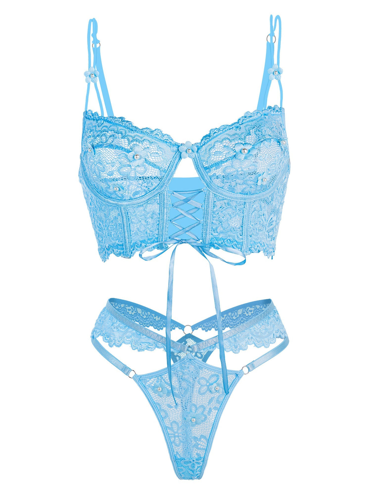 Blue Pearls Small Flower Lace Lingerie Set — view 3 | Lavah Pleasure