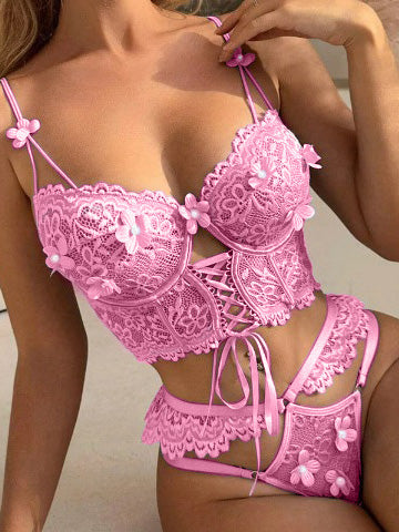 Pink Pearls Small Flower Lace Lingerie Set — view 4 | Lavah Pleasure