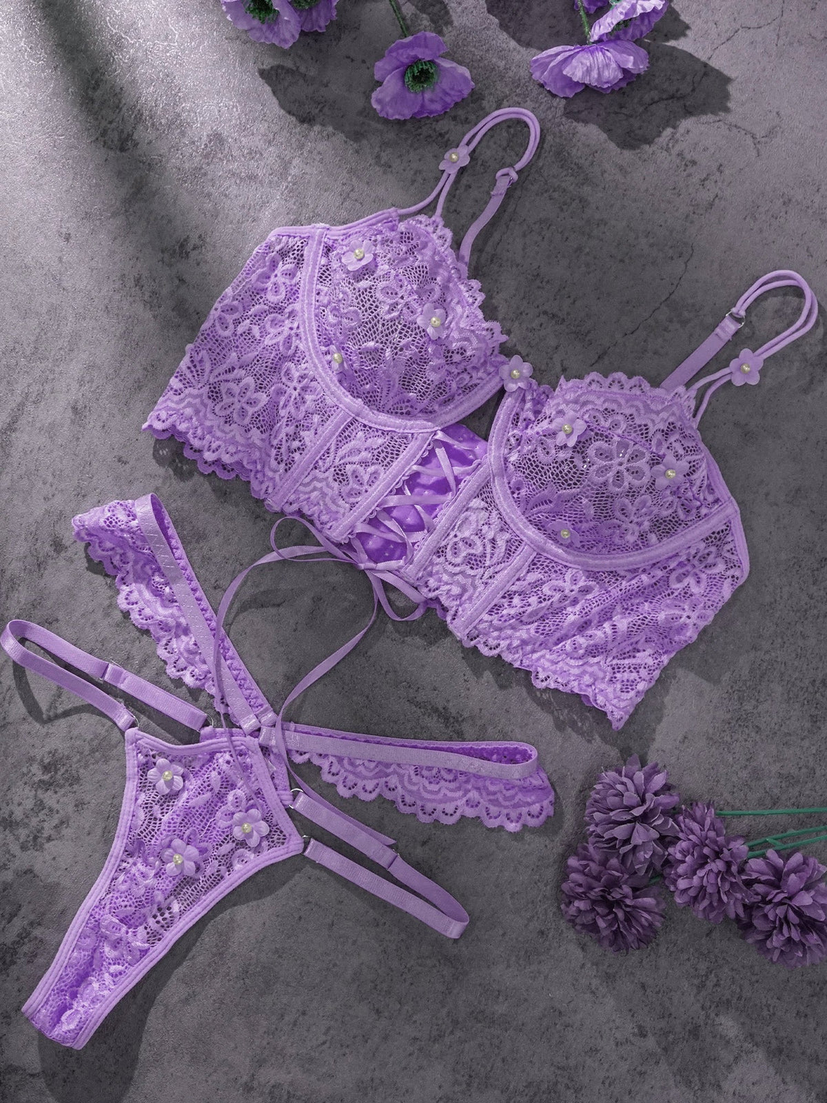 Purple Pearls Flower Lingerie Set — view 4 | Lavah Pleasure