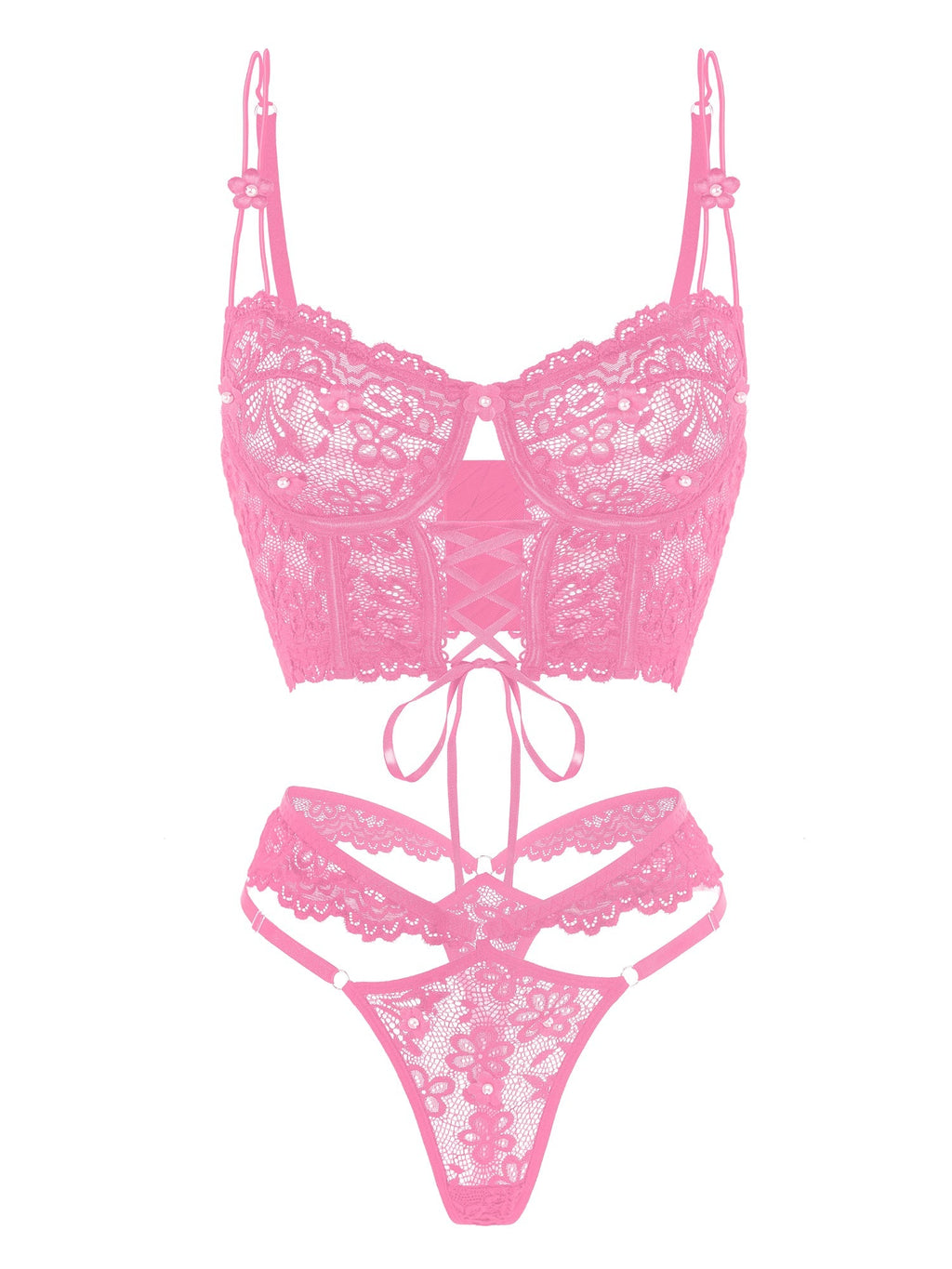 Pink Pearls Small Flower Lace Lingerie Set