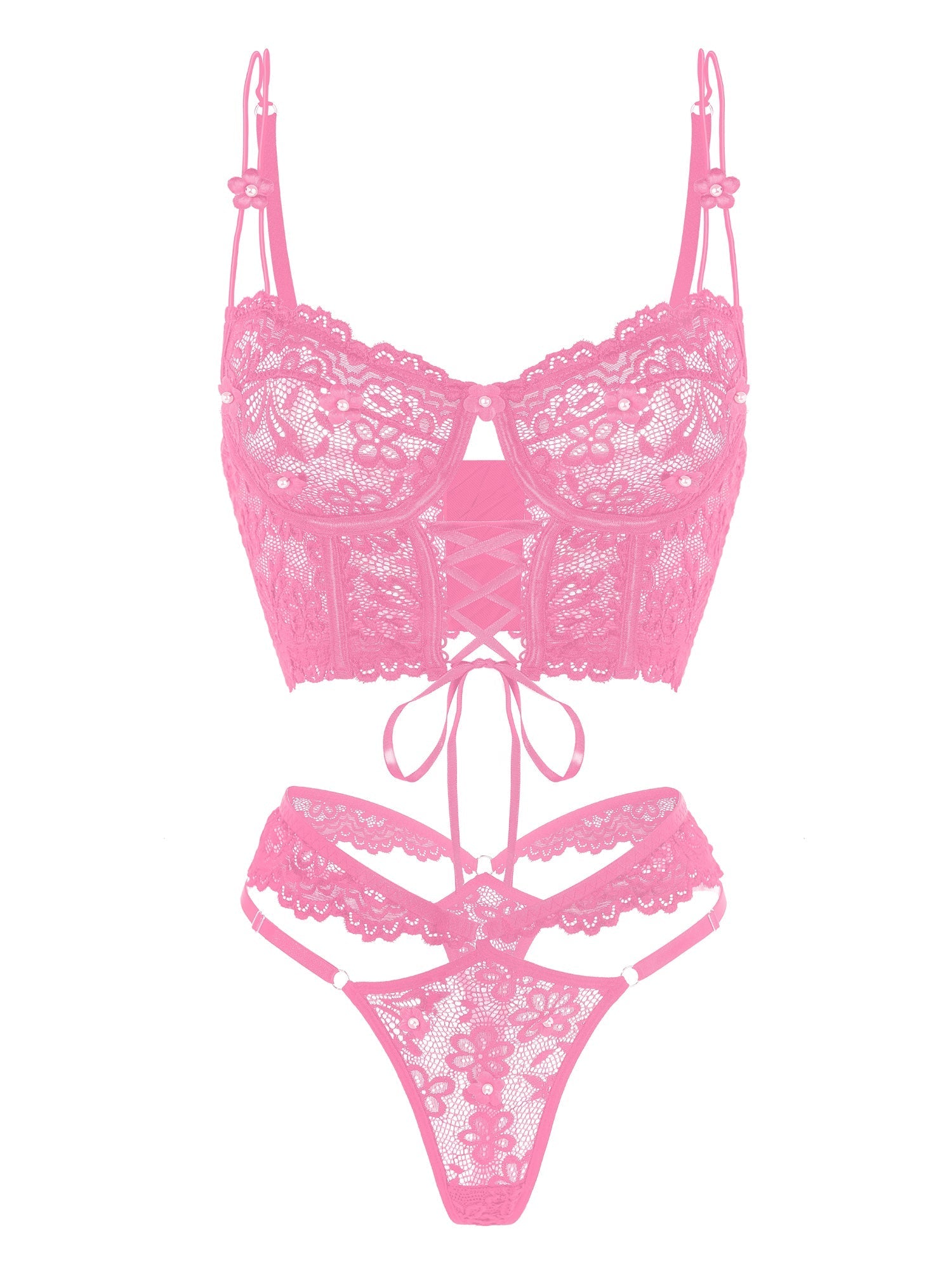 Pink Pearls Small Flower Lace Lingerie Set — view 10 | Lavah Pleasure
