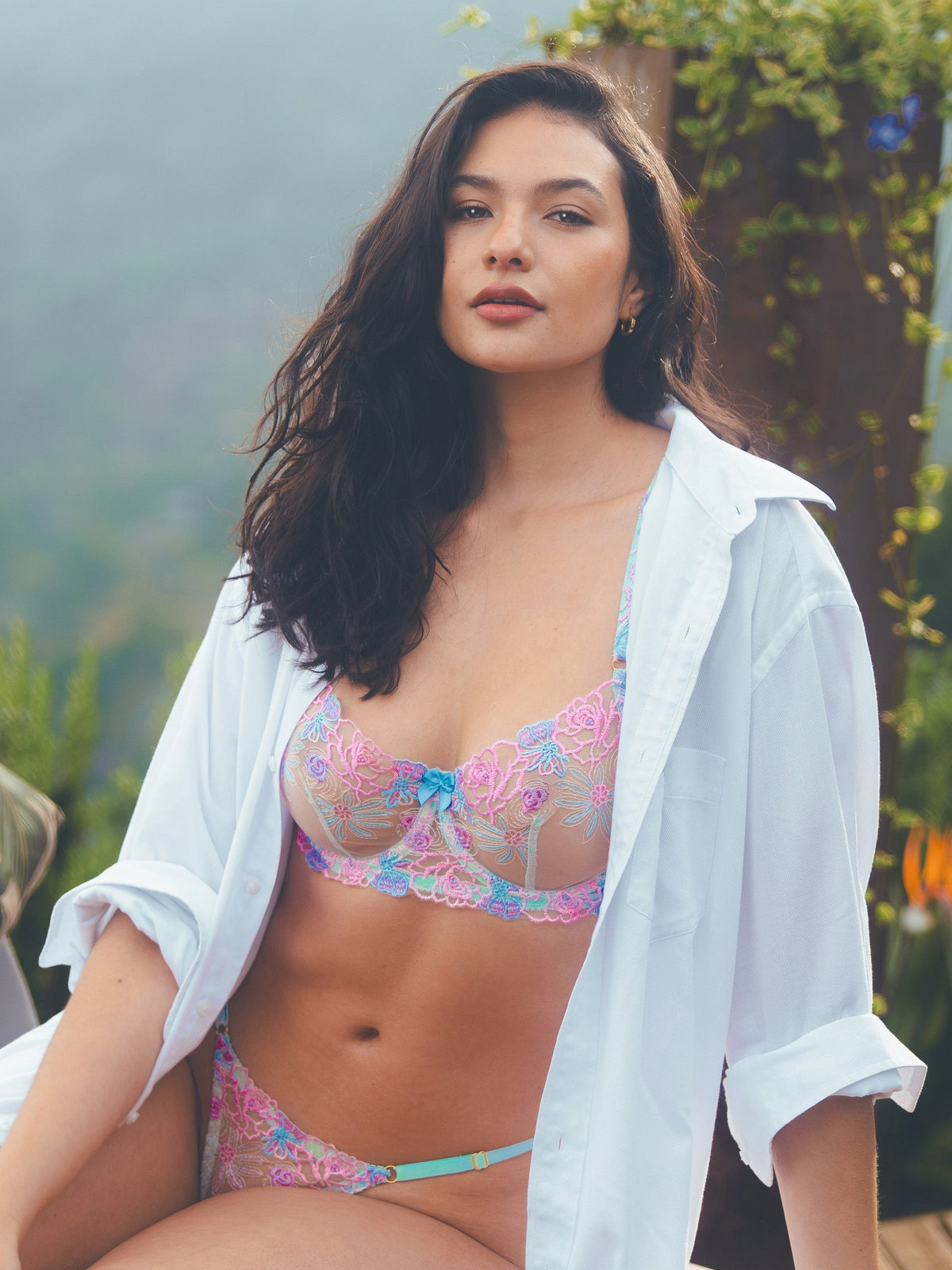 Blue Butterfly Bow Colorful Embroidered Flower Lingerie Set — view 5 | Lavah Pleasure