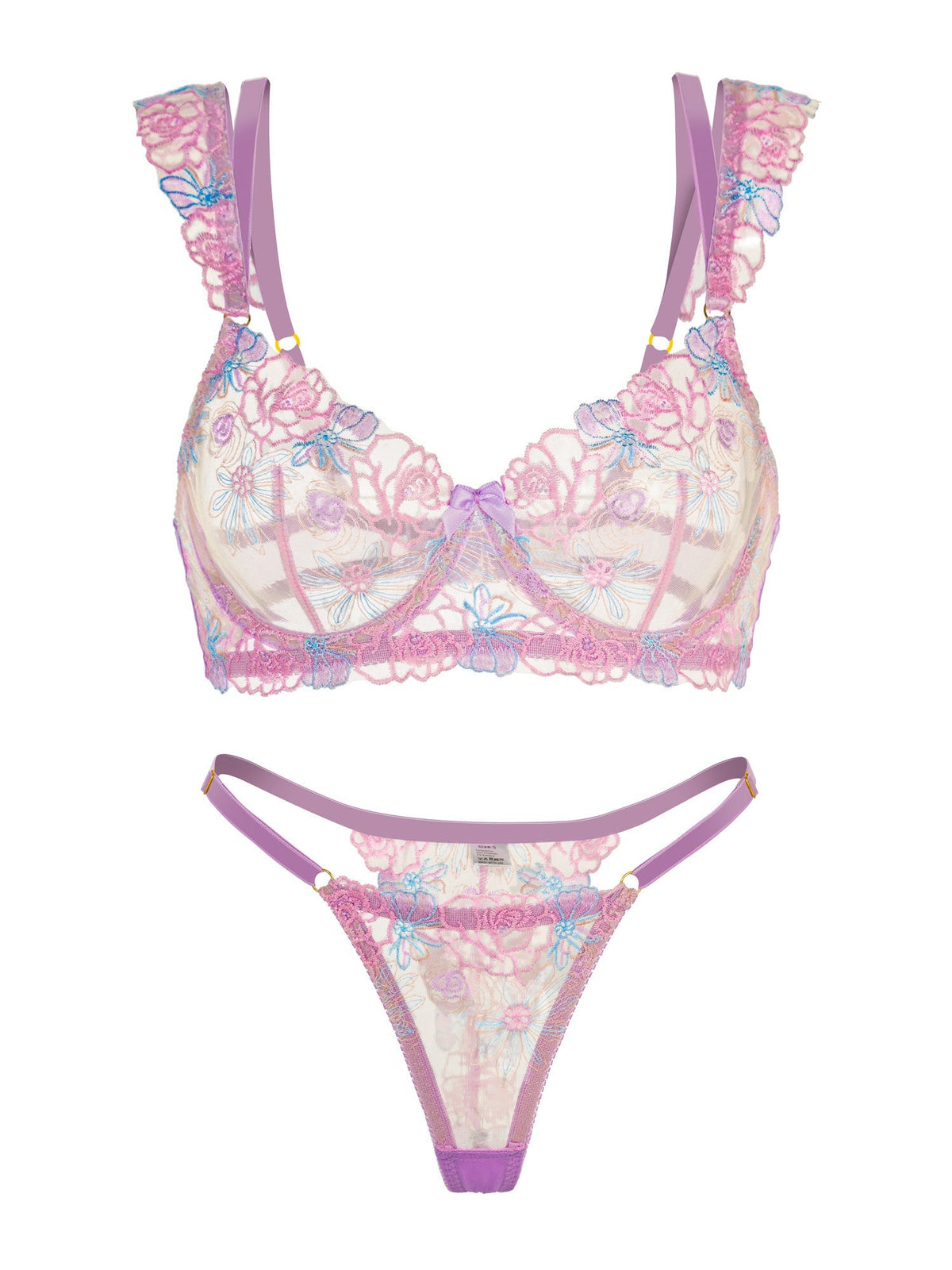 Purple Butterfly Bow Embroidered Flower Lingerie Set — view 6 | Lavah Pleasure