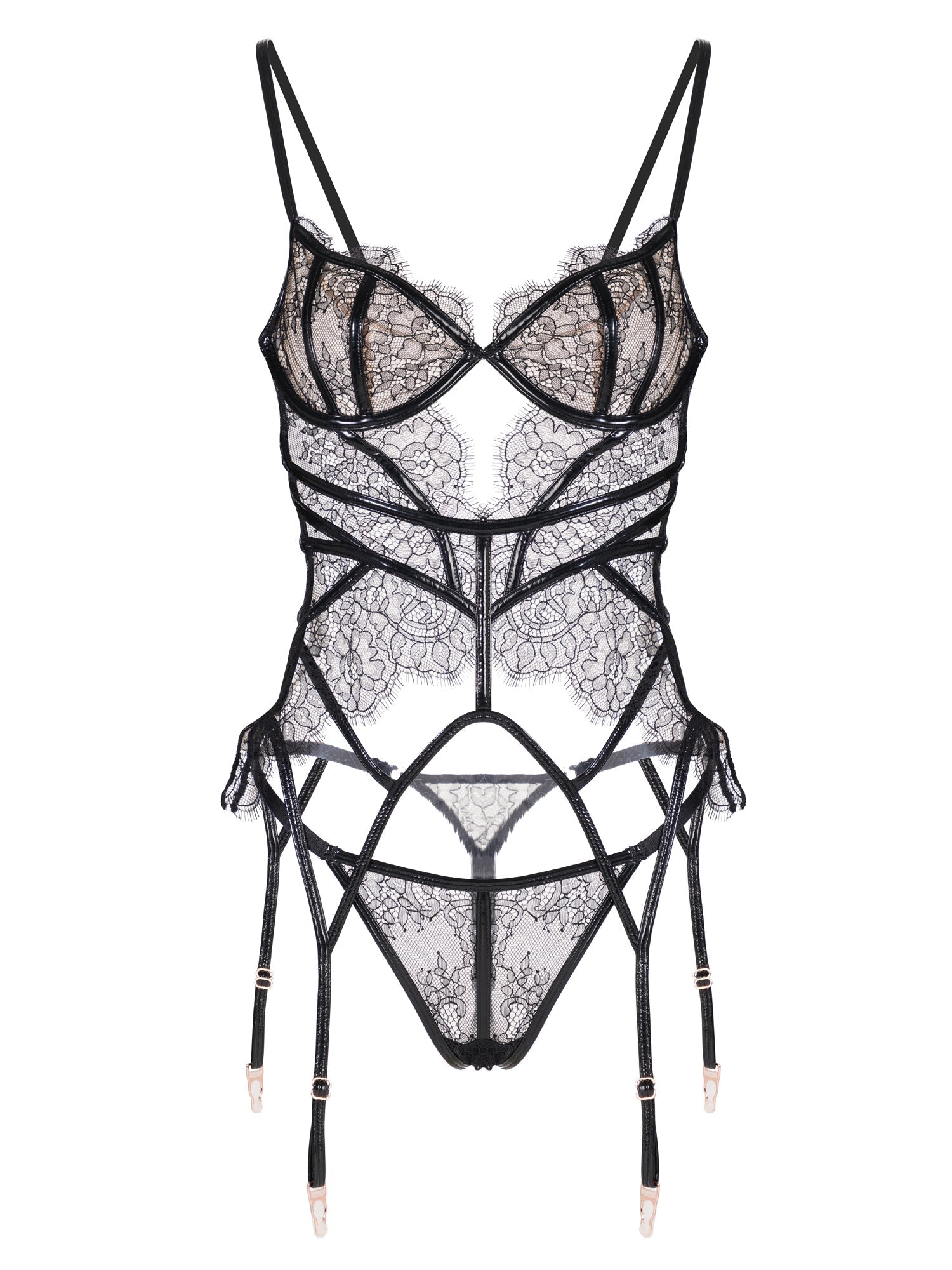 Seductive Black Patent Leather Lingerie Set — view 7 | Lavah Pleasure