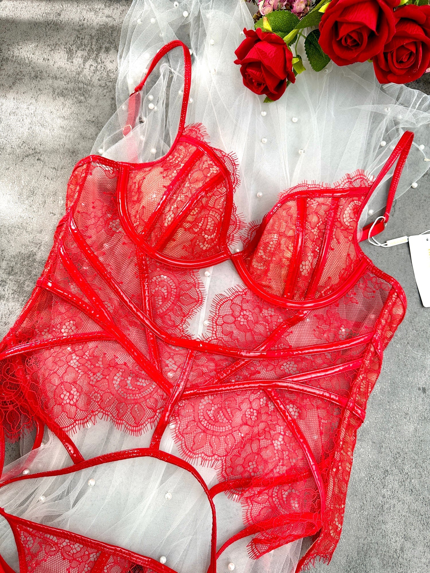 Red Patent Leather Lingerie Set — view 9 | Lavah Pleasure